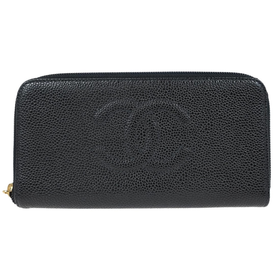 Chanel CC Long Wallet in Black Caviar Leather: Chanel CC Long Wallet in Black Caviar Leather Chanel long wallet purse in black caviar skin leather with CC pattern. Made in Italy, this women's wallet features a zippered exterior pocket and an organ