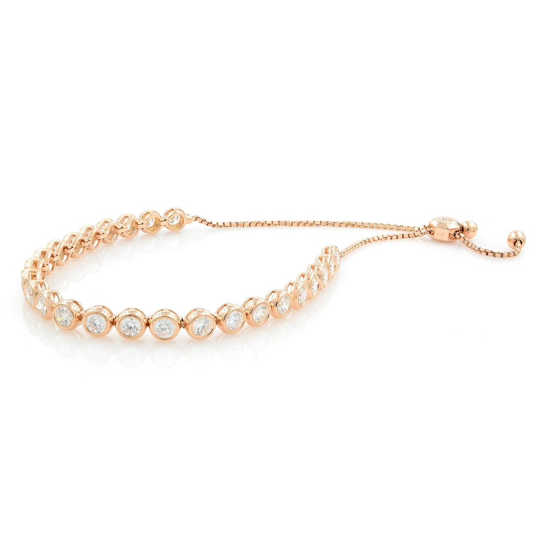 Rachel Koen 14K Rose Gold Bolo Bracelet with 3.50ct Diamond: Rachel Koen 14K Rose Gold Bolo Bracelet with 3.50ct Diamond This stunning 14K rose gold bolo bracelet features exquisite round brilliant cut diamonds with a total weight of 3.50 ct tw. The unique beze