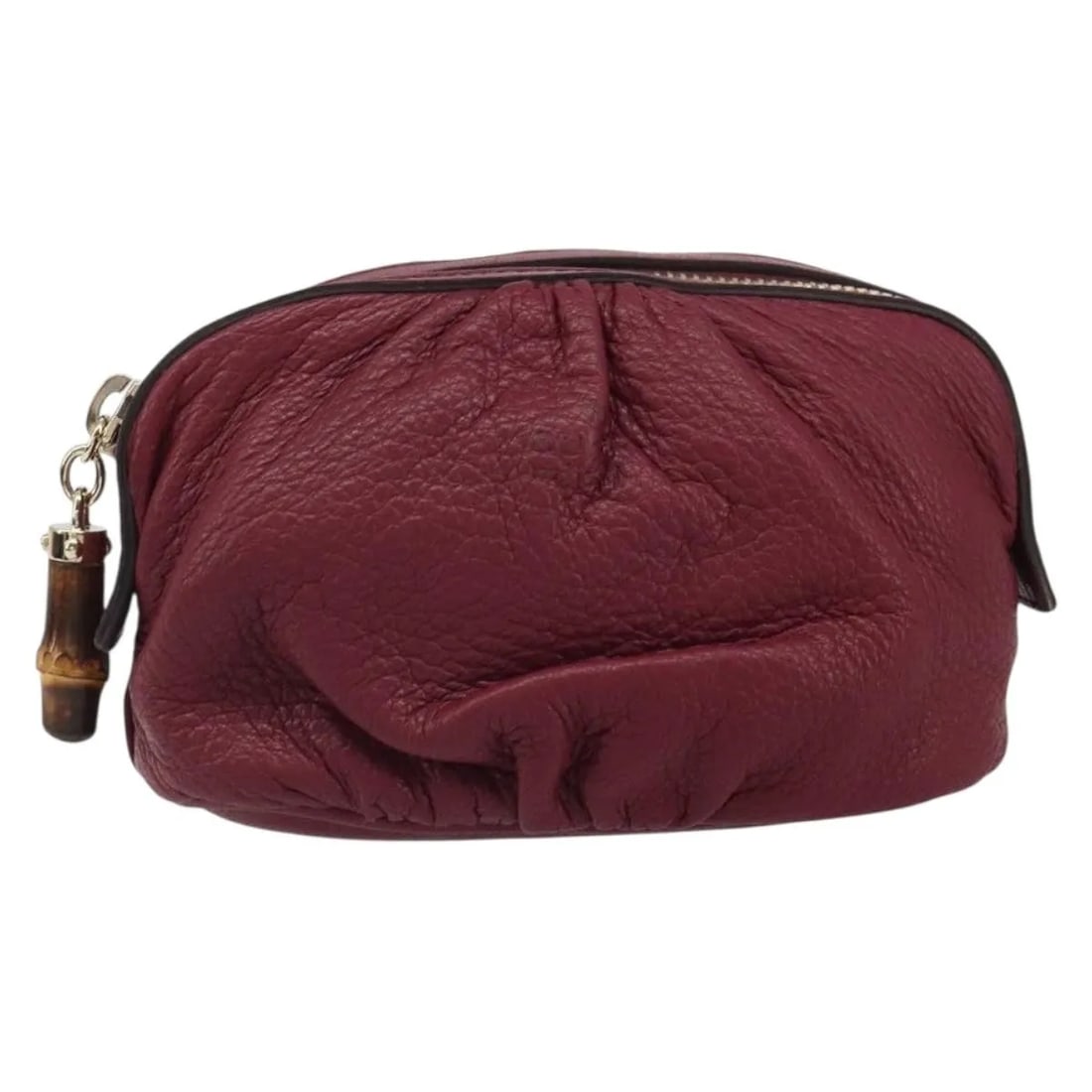 Gucci Bamboo Purple Leather Pouch 13cm x 9cm x 5cm: Gucci Bamboo Purple Leather Pouch 13cm x 9cm x 5cm This Gucci Bamboo Pouch is crafted from purple leather and designed for women. It features subtle bamboo accents and offers a compact silhouette. The