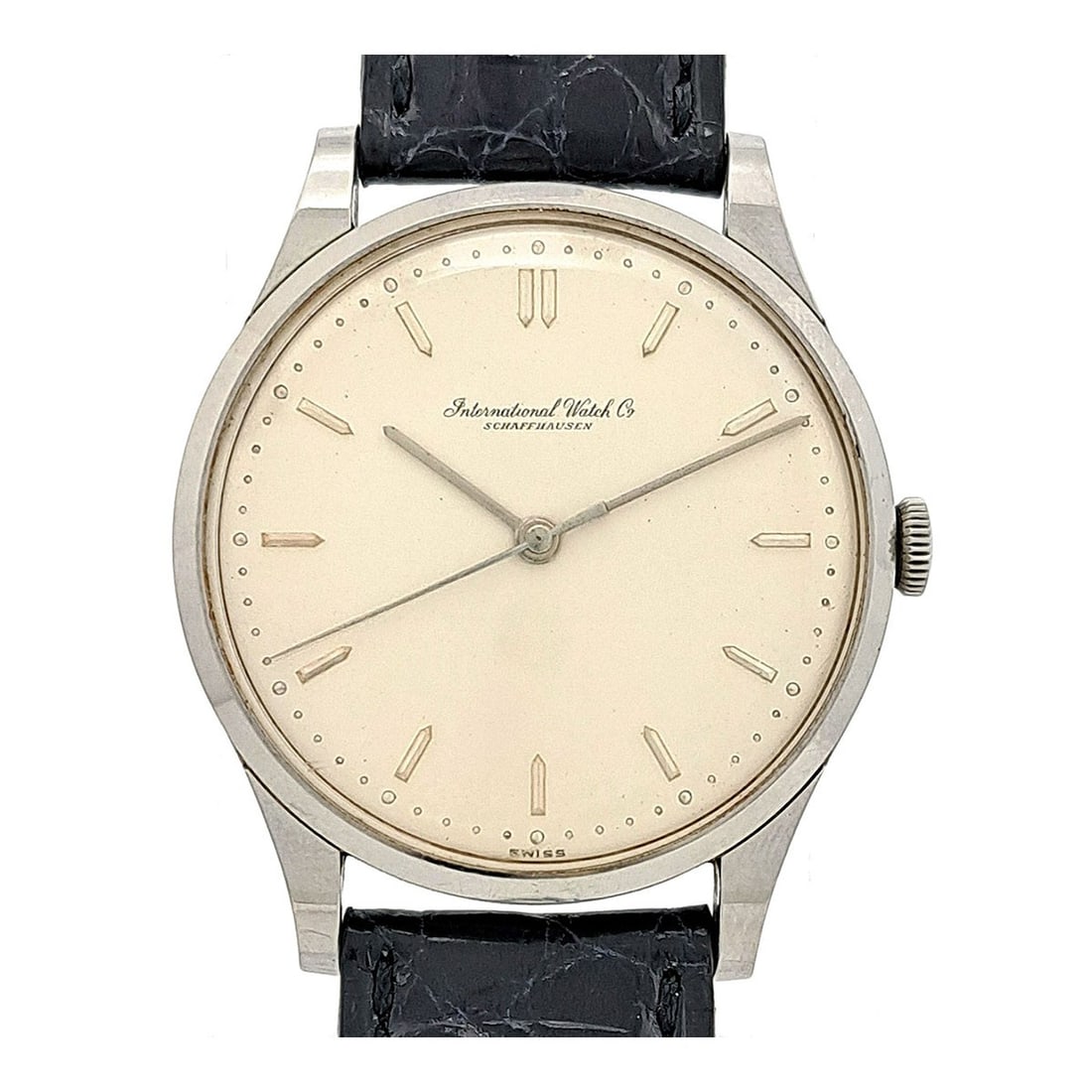 IWC Cal. 89 Silver Dial Manual Wind Steel Wristwatch: IWC Cal. 89 Silver Dial Manual Wind Steel Wristwatch This IWC Old International Cal. 89 Bullet Index men's wristwatch features a classic stainless steel case with a silver dial and a manual winding mo