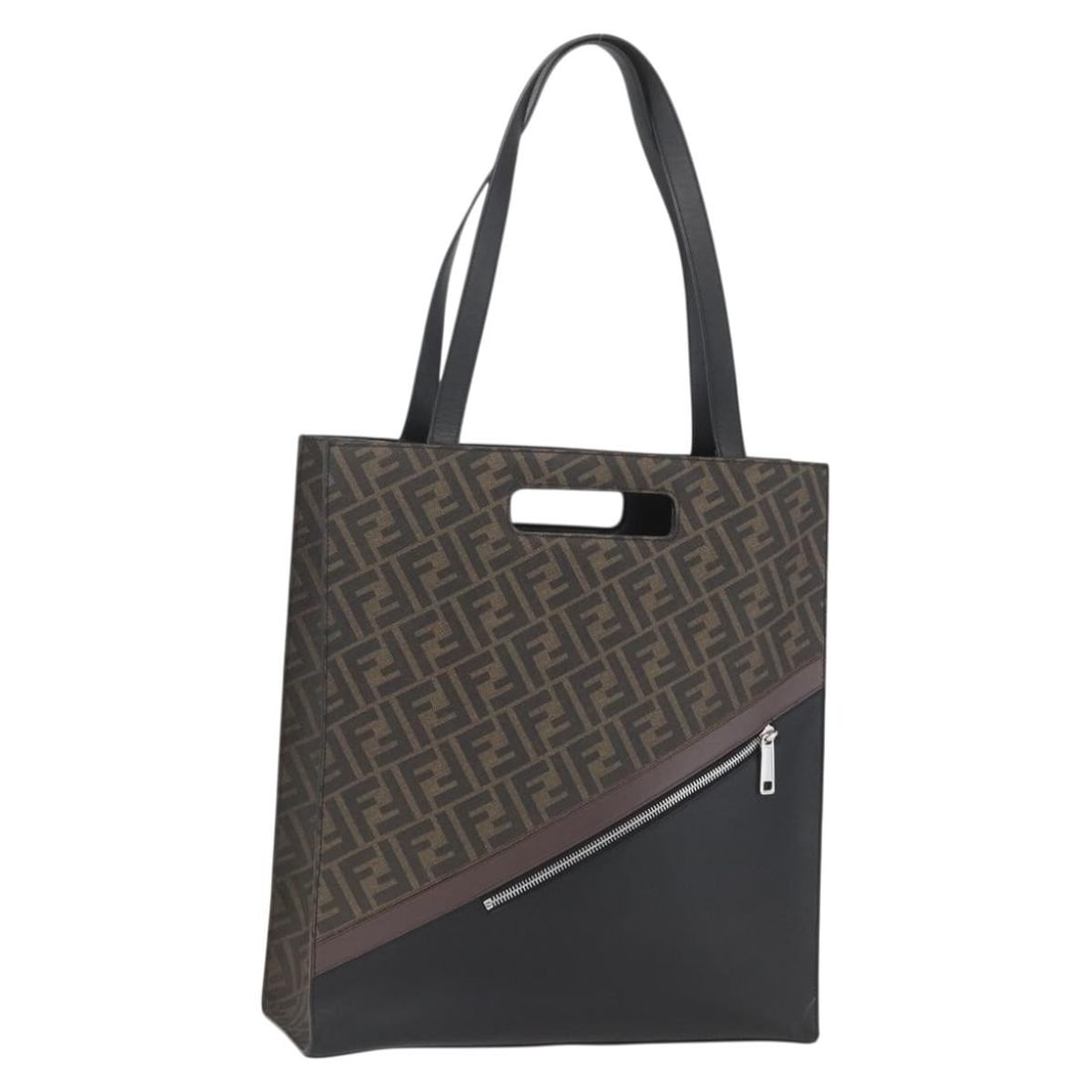 Fendi Tote in Black and Brown Zucca Canvas with Dust Bag: Fendi Tote in Black and Brown Zucca Canvas with Dust Bag This FENDI Zucca Canvas Tote Bag features the iconic black and brown Zucca canvas exterior. Designed in a spacious tote style, it offers ample 