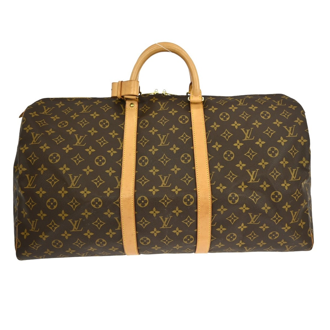 Louis Vuitton Keepall 55 Monogram Duffle Bag M41424 France: Louis Vuitton Keepall 55 Monogram Duffle Bag M41424 France Vintage Louis Vuitton Keepall 55 travel handbag in Monogram canvas with leather trim and double handles. This extra-large duffle-style bag fe