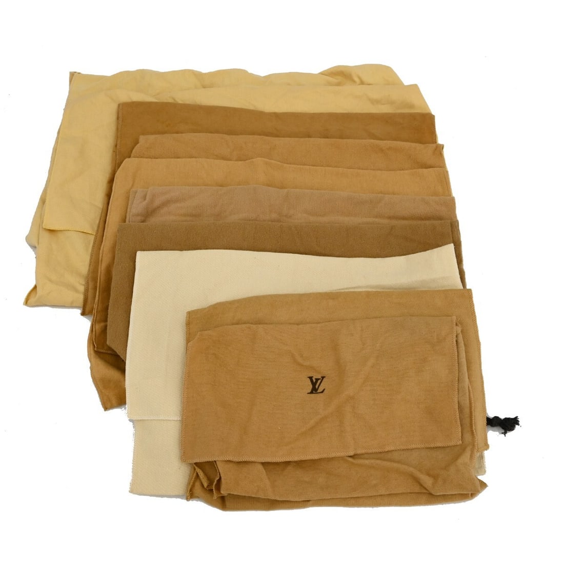 Set of 10 Louis Vuitton cotton dust bags in brown beige: Set of 10 Louis Vuitton cotton dust bags in brown beige Set of 10 authentic Louis Vuitton dust bags in brown and beige cotton. These unisex dust bags show overall signs of use with reasonable wear and