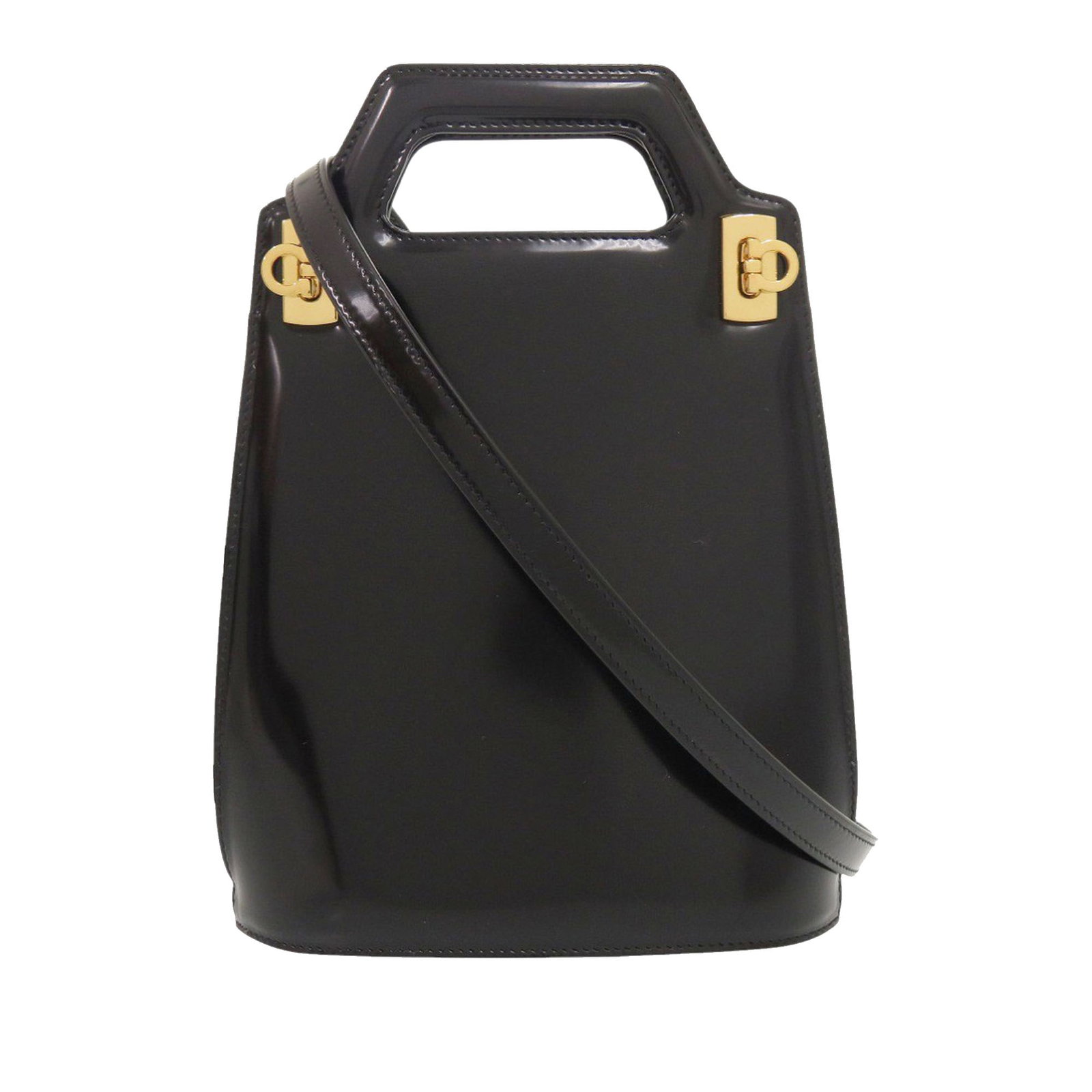 Ferragamo Wanda Mini Top Handle Bag in Black Brushed Calfskin (1 of 12)