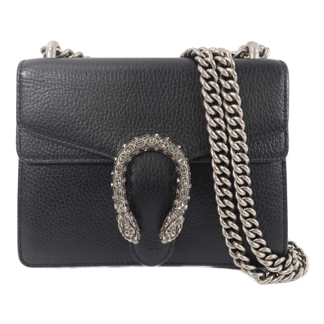 Gucci Dionysus black calfskin chain shoulder bag: Gucci Dionysus black calfskin chain shoulder bag This GUCCI Dionysus Chain Shoulder Bag is crafted from black calfskin leather and features silver-tone hardware. Designed for women, the bag offers a c