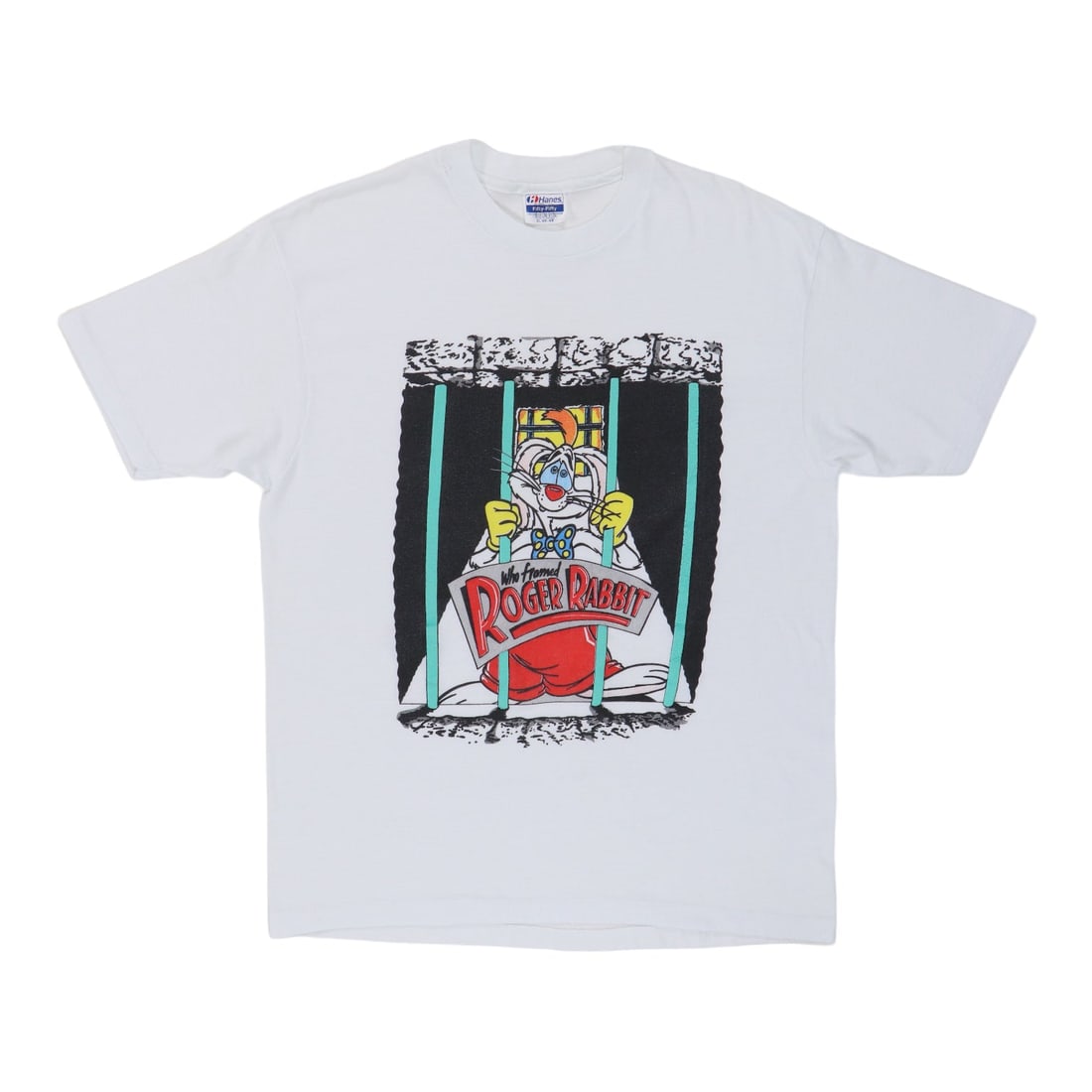 Vintage 1980s Who Framed Roger Rabbit White Poly Cotton T Shirt XL: Vintage 1980s Who Framed Roger Rabbit White Poly Cotton T Shirt XL This is an original vintage Who Framed Roger Rabbit shirt from the 1980s. The shirt is made from a 50/50 poly/cotton blend and featur
