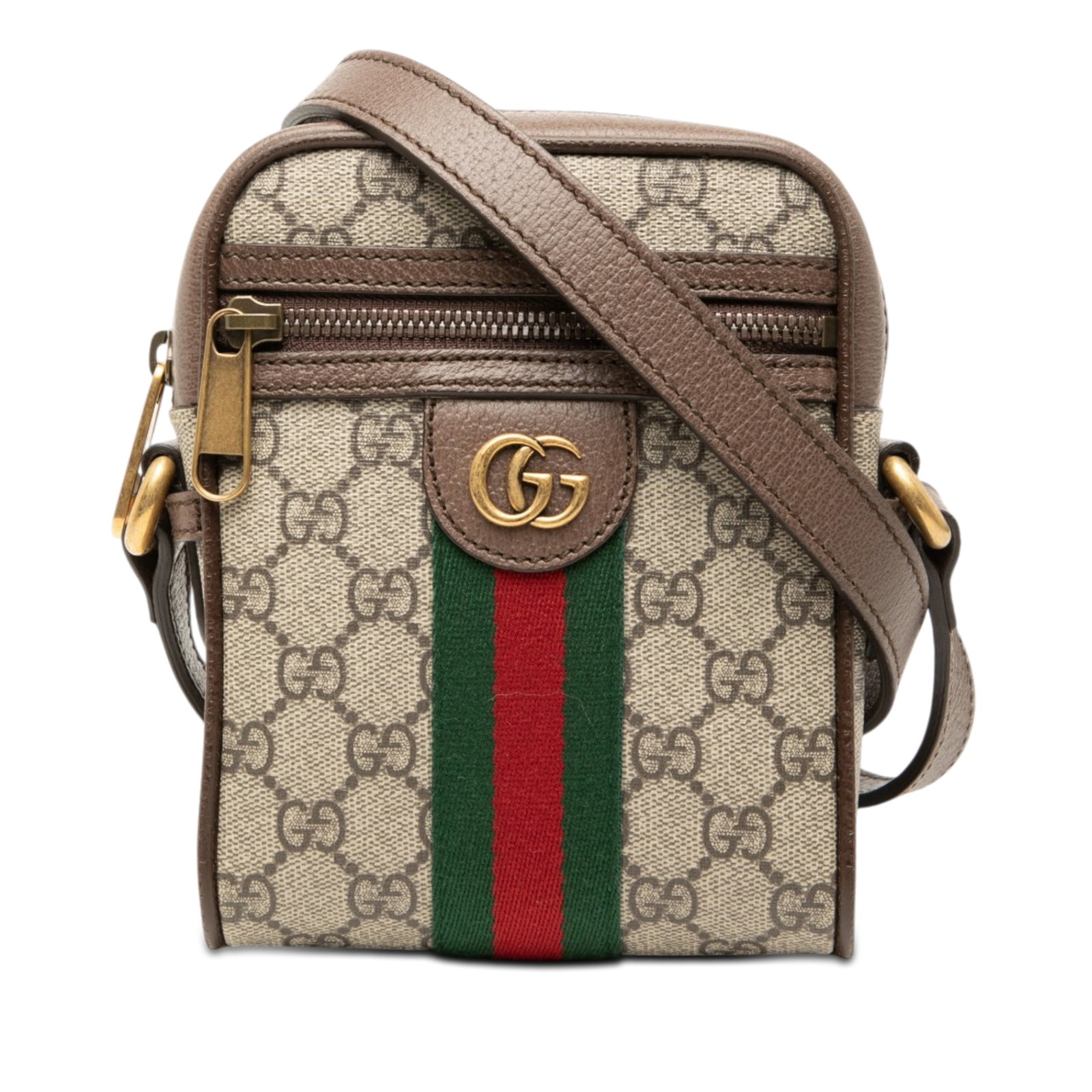 Gucci Ophidia Mini Crossbody Bag GG Supreme Web Beige: Gucci Ophidia Mini Crossbody Bag GG Supreme Web Beige Gucci Mini GG Supreme Web Ophidia Crossbody in beige with a coated canvas body and leather trim. This compact crossbody features an adjustable fla