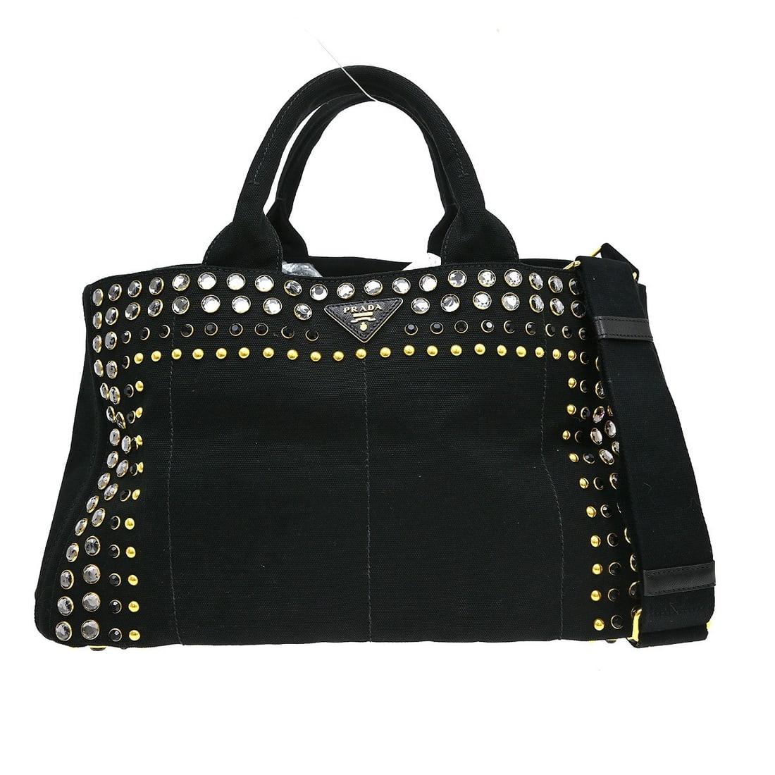 PRADA Canapa Medium Black Canvas 2 Way Tote Bag with Shoulder Strap (1 of 9)