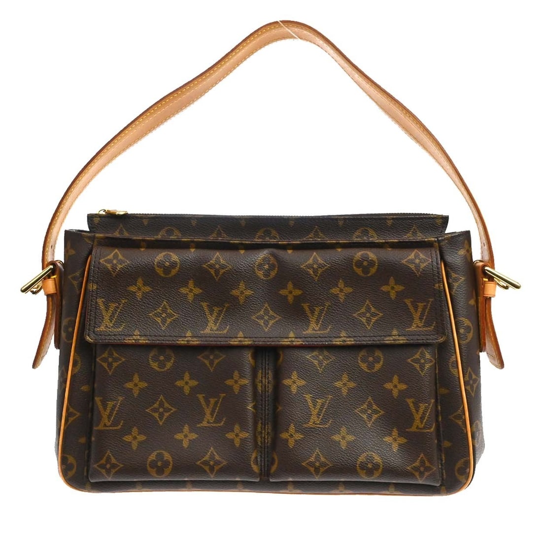 Louis Vuitton Viva Cite GM Monogram Canvas Shoulder Bag M51163: Louis Vuitton Viva Cite GM Monogram Canvas Shoulder Bag M51163 Vintage Louis Vuitton Viva Cite GM handbag in brown Monogram canvas with leather trim and a red Alcantara lining. This shoulder bag featu