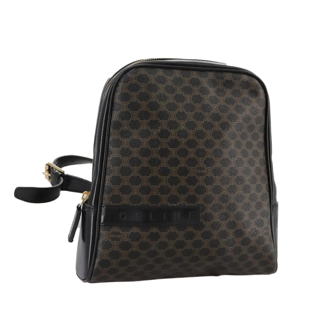 Celine Macadam Canvas Leather Backpack Black: Celine Macadam Canvas Leather Backpack Black This Celine Vintage Macadam Backpack features the iconic Macadam pattern in black canvas with leather accents. Designed for women, it offers a classic look