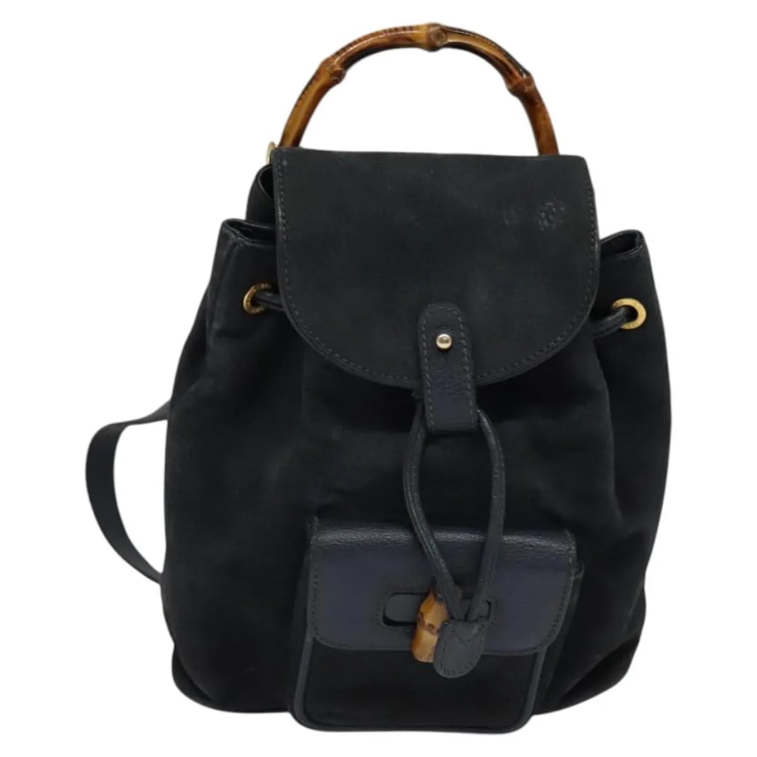 Gucci Bamboo Backpack Navy Suede Womens Bag: Gucci Bamboo Backpack Navy Suede Womens Bag This Gucci bamboo backpack is crafted from navy suede and features the iconic bamboo detailing. Designed for women, it offers a compact and stylish way to c