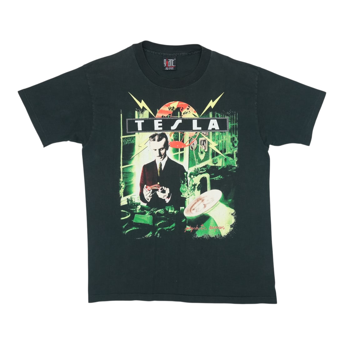 Vintage 1992 Tesla Tour T-Shirt Psychotic Supper Black Cotton XL: Vintage 1992 Tesla Tour T-Shirt Psychotic Supper Black Cotton XL This is an original vintage 1992 Tesla Psychotic Supper Tour shirt. Featuring front and back graphics, this authentic tour shirt is mad