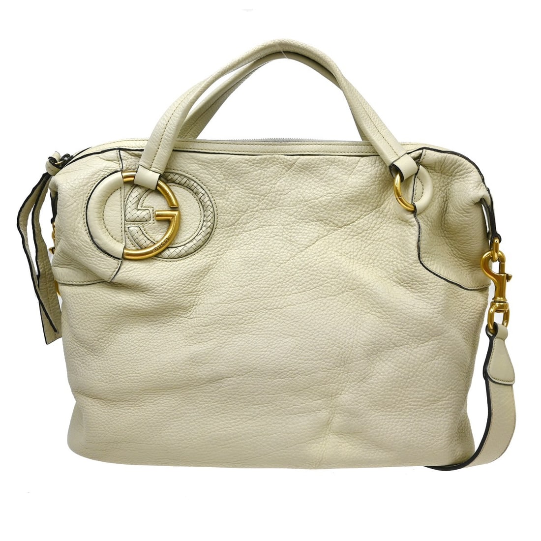 Gucci GG Ivory Canvas Leather Top Handle Bag with Shoulder Strap: Gucci GG Ivory Canvas Leather Top Handle Bag with Shoulder Strap Vintage Gucci GG 2-way handbag in ivory with a zip closure and leather handle and shoulder strap. This women's top handle bag features 