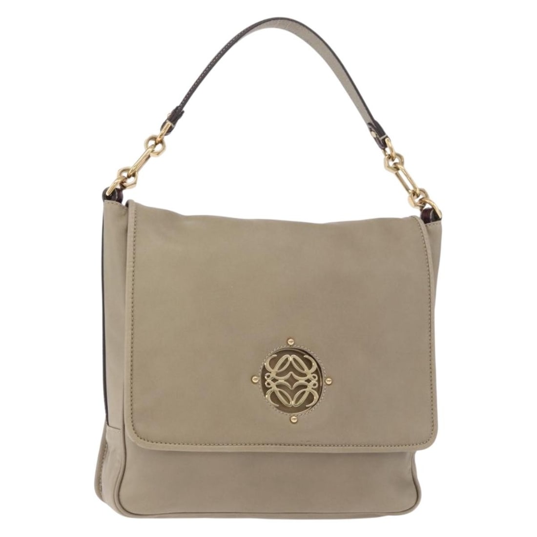 LOEWE Mya Anagram leather shoulder bag beige gold: LOEWE Mya Anagram leather shoulder bag beige gold LOEWE Anagram Mya shoulder bag in beige and gold leather. Made in Spain, this women's shoulder bag features a compact silhouette and includes only the