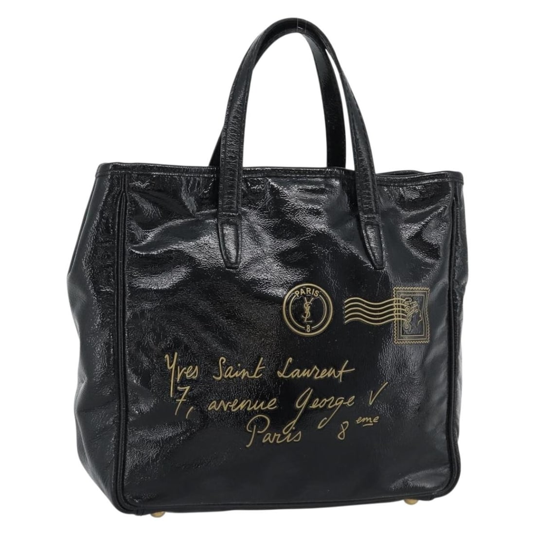 Saint Laurent 197699 Patent Enamel Handbag Black Gold Italy: Saint Laurent 197699 Patent Enamel Handbag Black Gold Italy Saint Laurent women's patent handbag in black and gold enamel, made in Italy. This handbag comes as the item only; the item box and dust bag