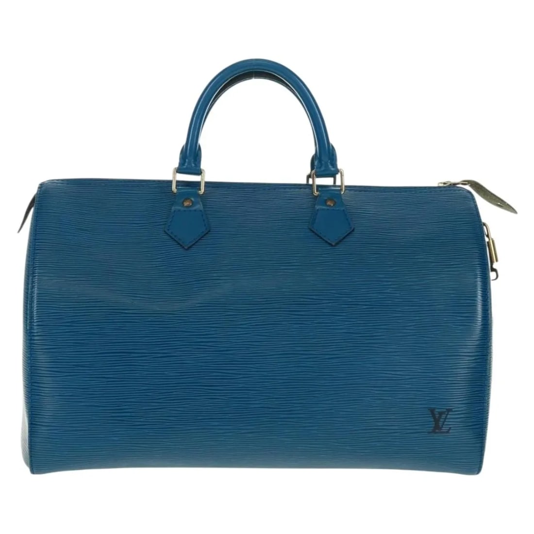 Blue Leather Handbag Louis Vuitton Speedy 37cm x 24cm x 19cm: Blue Leather Handbag Louis Vuitton Speedy 37cm x 24cm x 19cm This Louis Vuitton Speedy handbag crafted from blue Epi leather offers a spacious design ideal for female users. It features signs of wear 