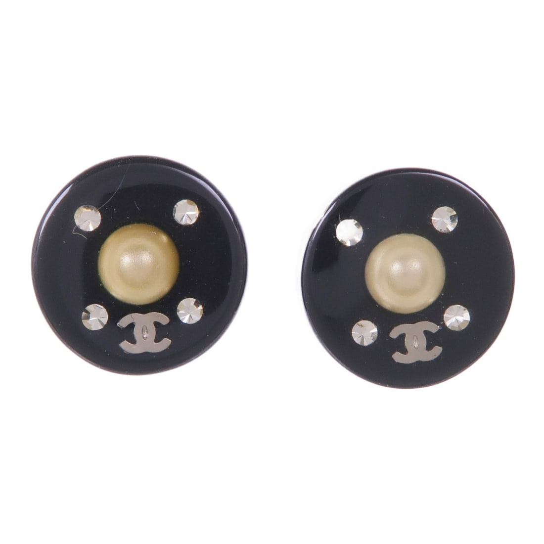 CHANEL Black Metal PVC Pierced Earrings Accessories (1 of 9)