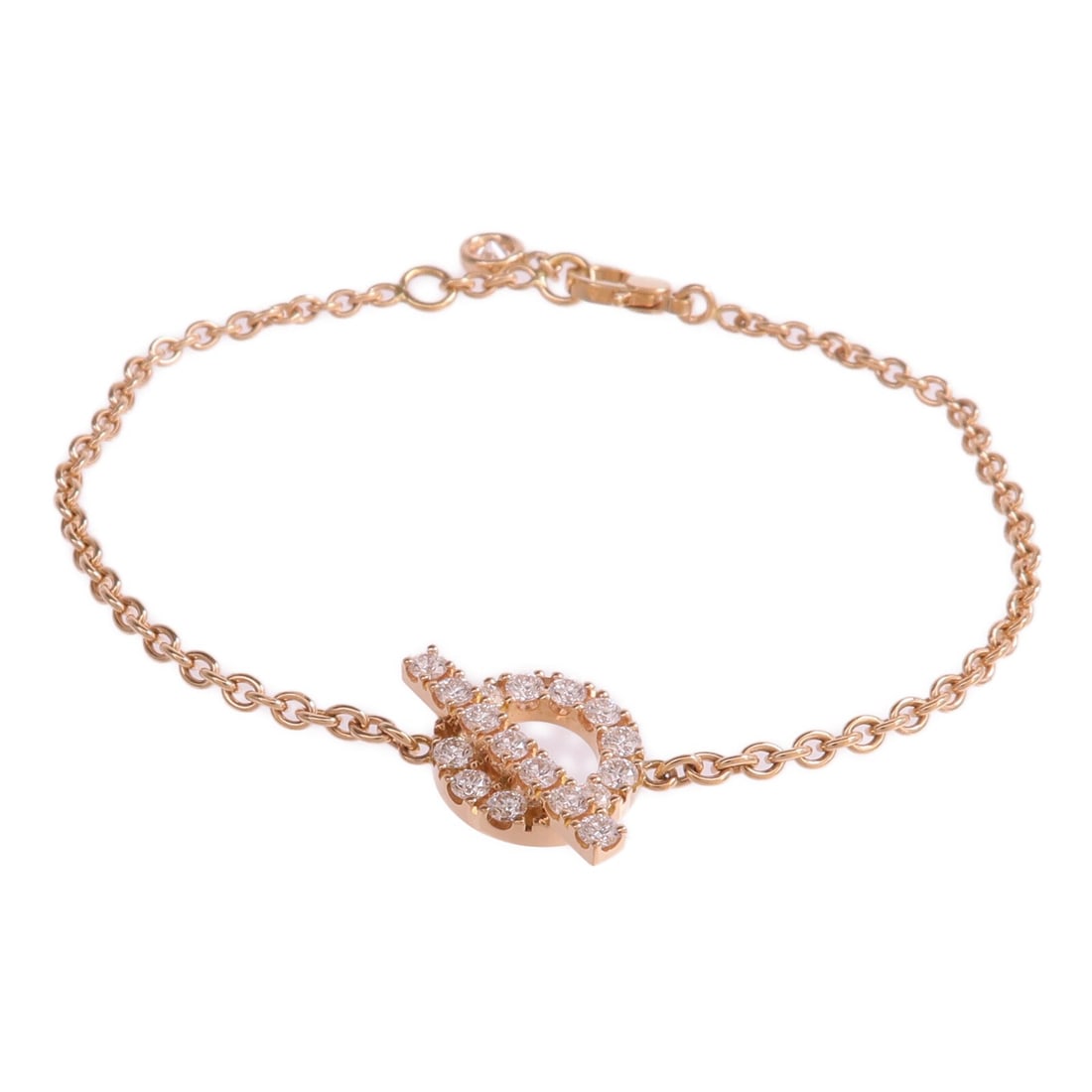 Hermes Finesse Diamond Bracelet in 18K Rose Gold: Hermes Finesse Diamond Bracelet in 18K Rose Gold This Hermes Finesse bracelet is crafted from 18K pink (rose) gold and features sparkling diamond accents. Designed for women, it combines elegant Frenc