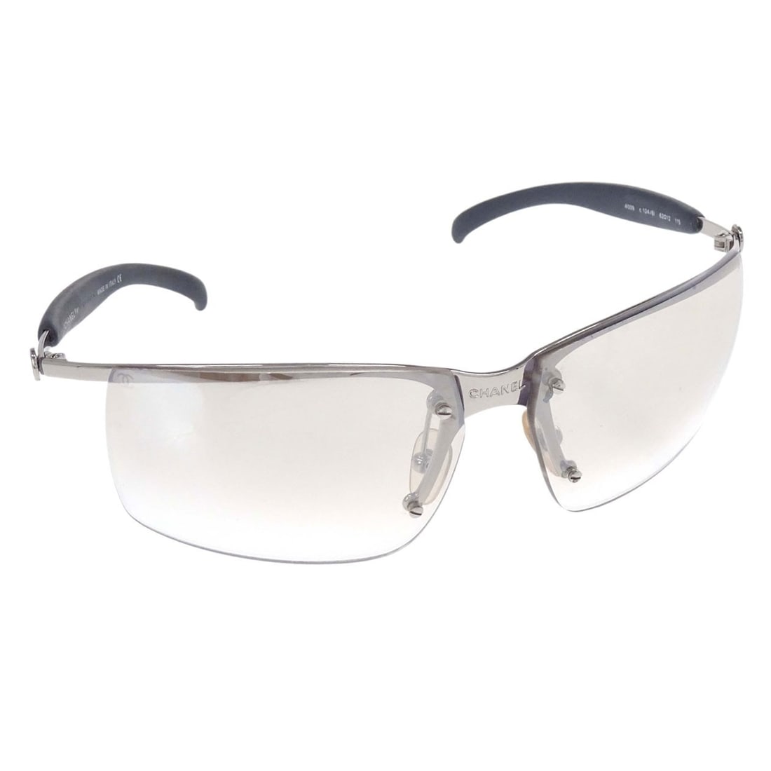 CHANEL CC Logos Gray Acrylic Sunglasses with Case Cloth: CHANEL CC Logos Gray Acrylic Sunglasses with Case Cloth Chanel women's sunglasses in gray and silver with CC Logos styling. Made in Italy, this pair features acrylic frames with brown acrylic lenses. 