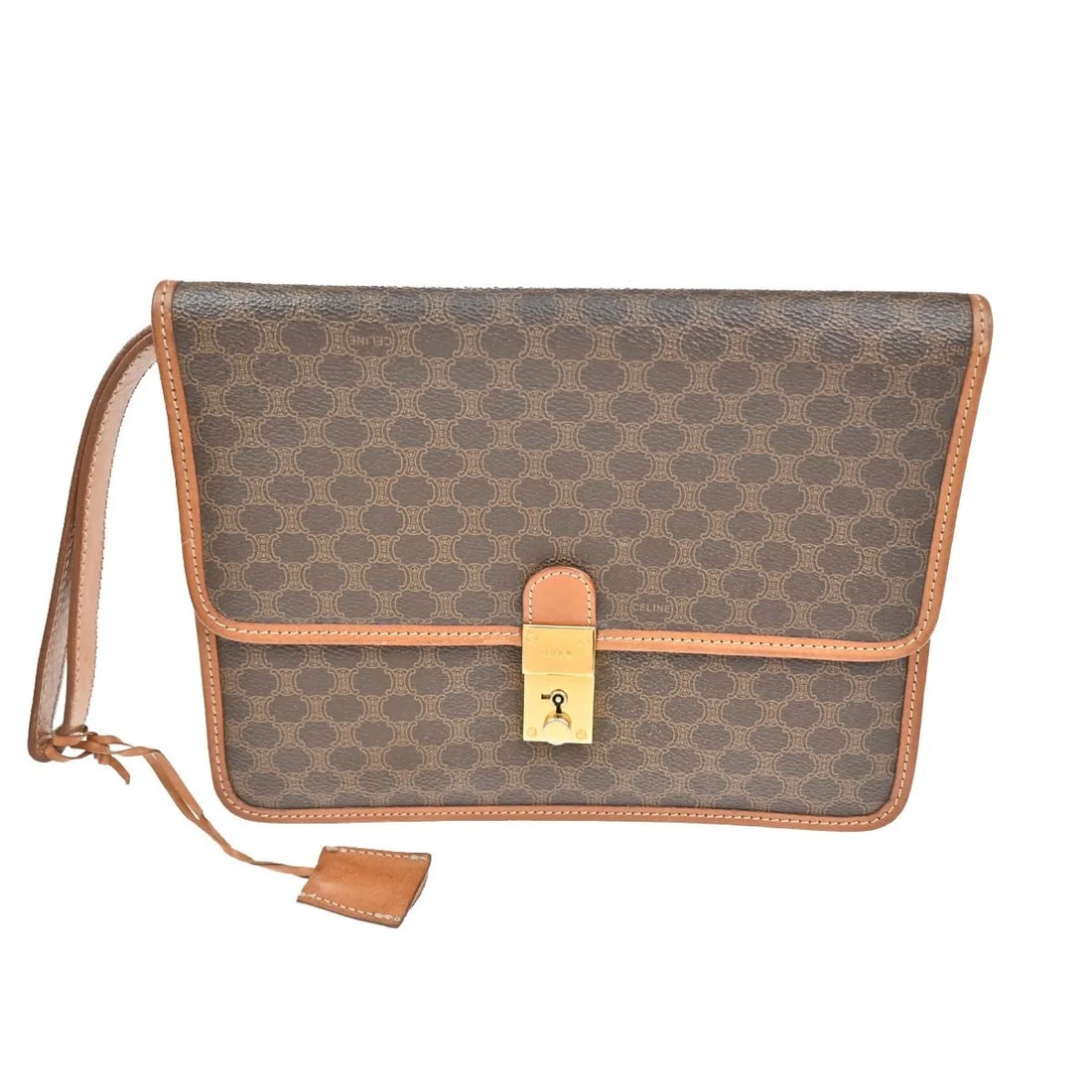 Celine Macadam Pochette Brown Canvas Leather Bag: Celine Macadam Pochette Brown Canvas Leather Bag Celine Macadam Pochette in brown canvas with leather trim. Made in Italy, this women's bag is presented in good condition with visible wear noted to th