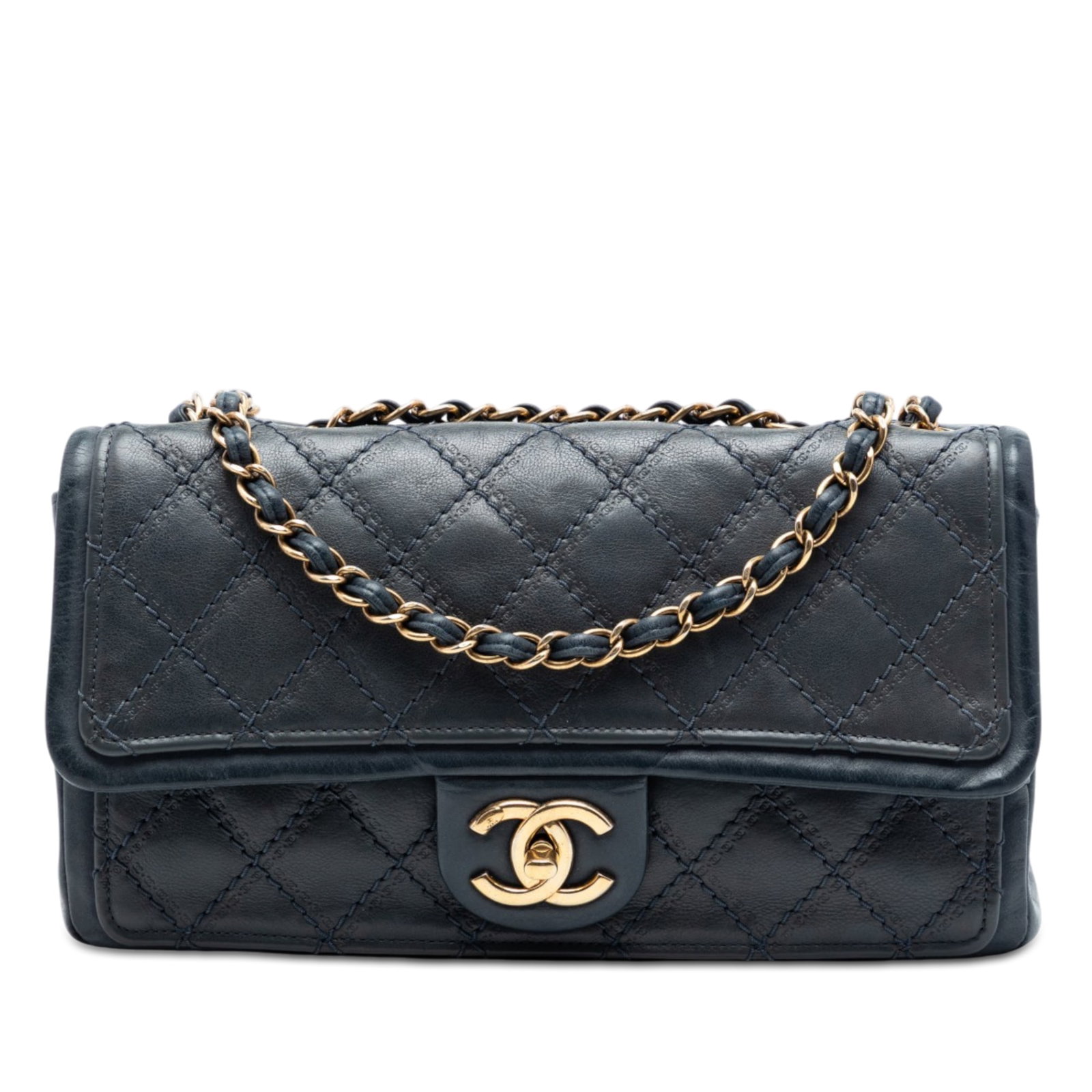 Chanel Sheriff Star Medium Flap Bag Blue Iridescent Quilted Calfskin (1 of 6)