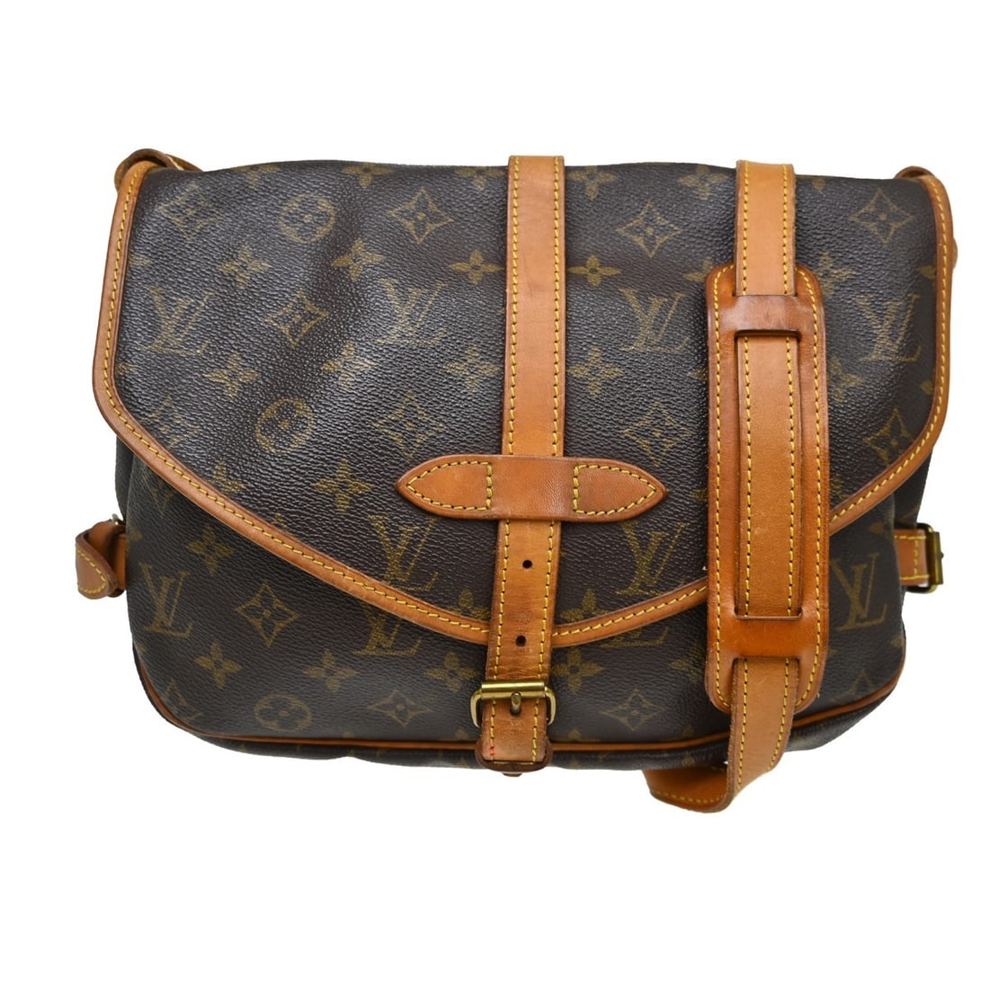 Louis Vuitton Saumur 30 Monogram Canvas Shoulder Bag M42256: Louis Vuitton Saumur 30 Monogram Canvas Shoulder Bag M42256 Vintage Louis Vuitton Saumur 30 shoulder bag in brown Monogram canvas and leather. This medium bag features a buckle flap closure, brown str