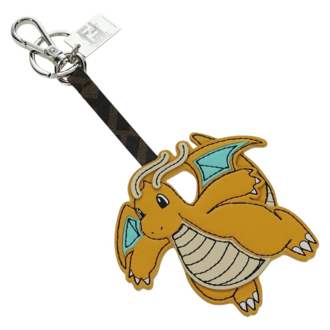 Yellow Leather Dragonite Charm by Fendi FRGMT x Pokemon Collaboration: Yellow Leather Dragonite Charm by Fendi FRGMT x Pokemon Collaboration This FENDI x FRGMT x POKEMON Dragonite charm is crafted from yellow leather and designed as a playful accessory. Made in Italy, it