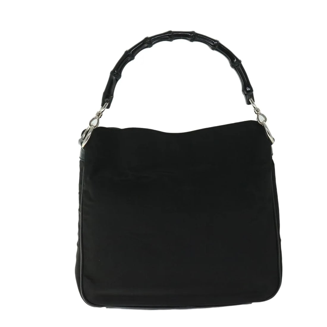 Black Nylon Gucci Vintage Bamboo Handle Tote: Black Nylon Gucci Vintage Bamboo Handle Tote This Gucci Vintage Bamboo Handle Bag features a classic black nylon exterior with the iconic bamboo handle design. The bag is crafted for women and include