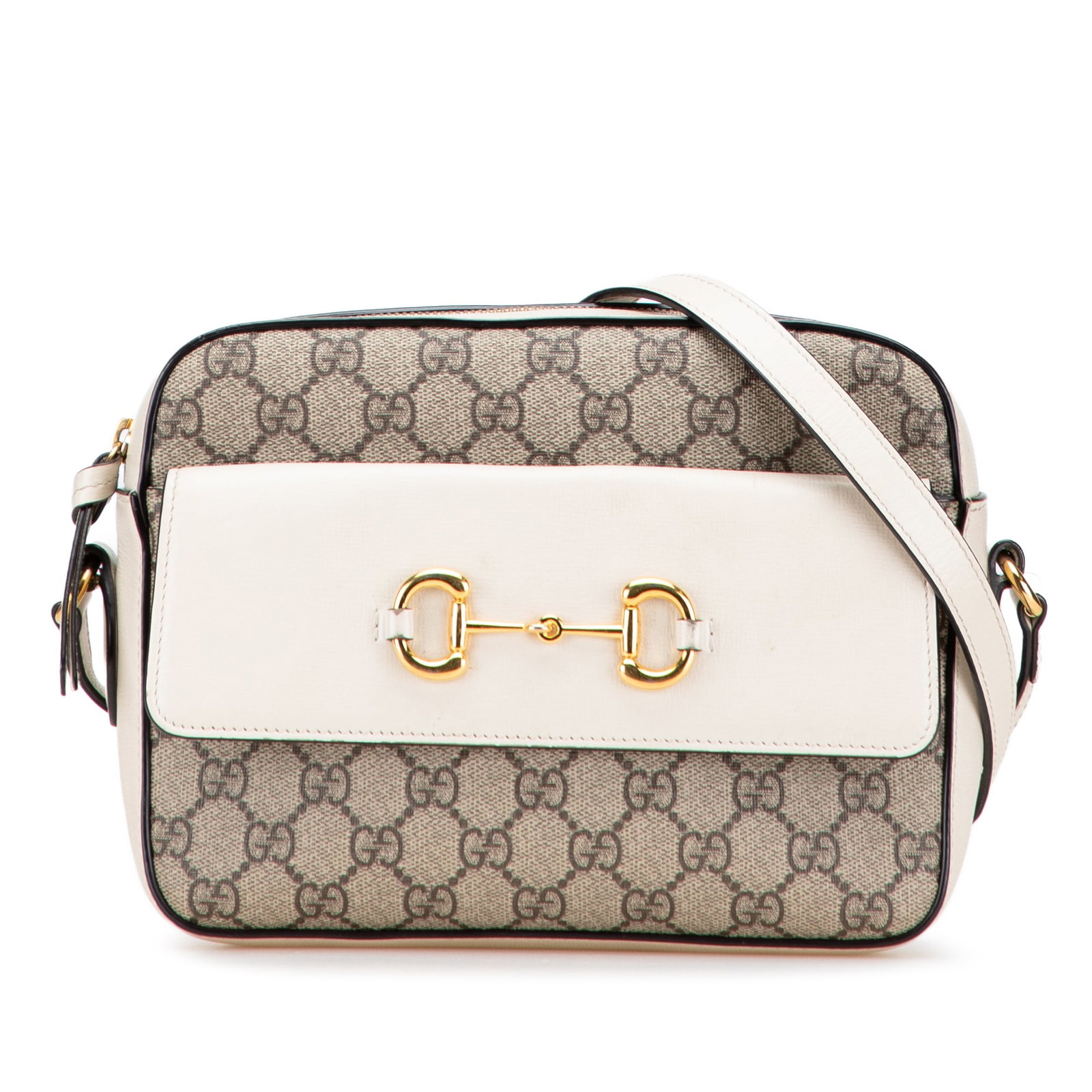 Gucci Small GG Supreme Horsebit 1955 Brown Crossbody Bag: Gucci Small GG Supreme Horsebit 1955 Brown Crossbody Bag Introducing the Gucci Small GG Supreme Horsebit 1955 Crossbody, a stylish and practical addition to your accessory collection. This elegant cro