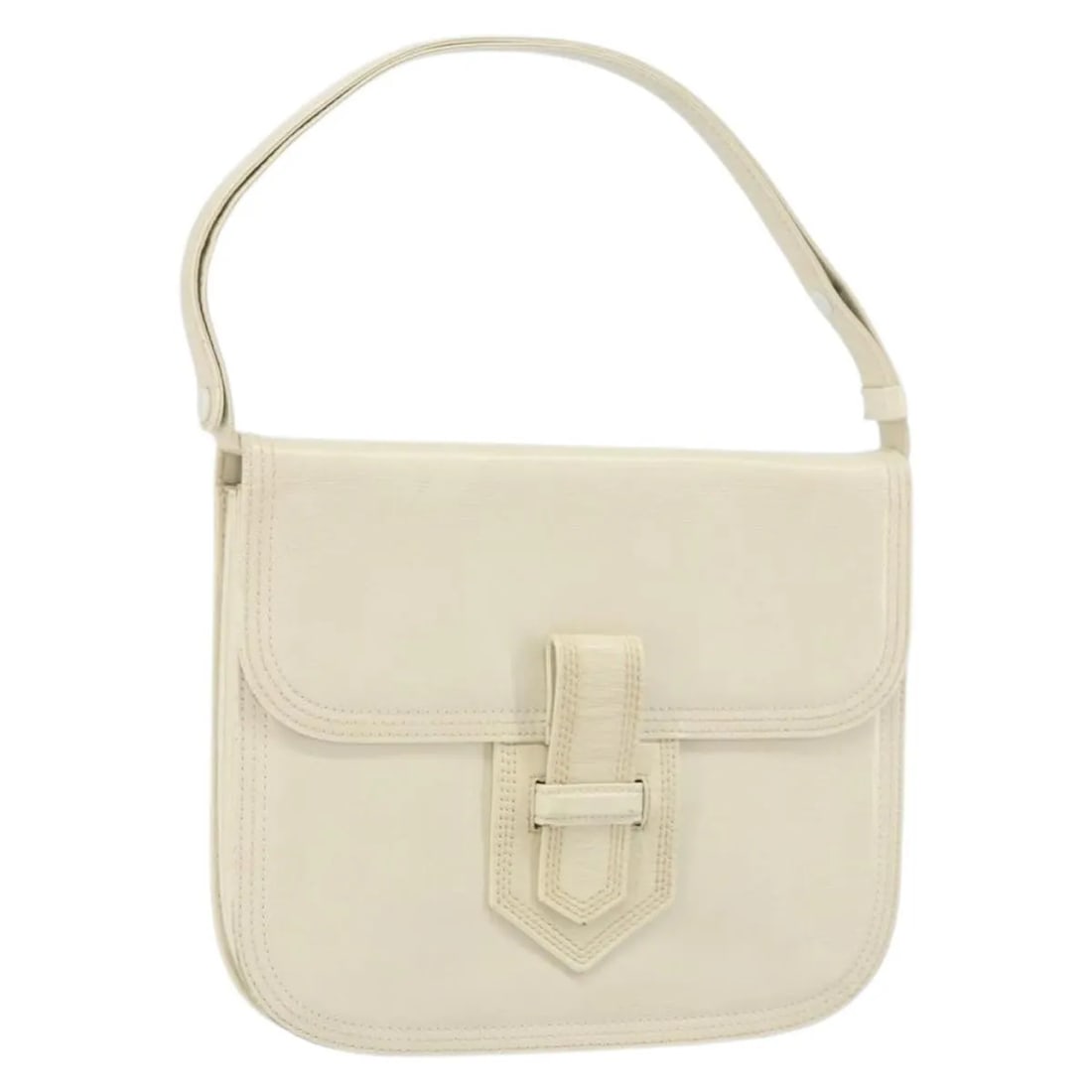 Saint Laurent Vintage White Leather Shoulder Bag: Saint Laurent Vintage White Leather Shoulder Bag This Saint Laurent vintage shoulder bag for women features white leather construction and a compact design. It shows signs of previous use including ru