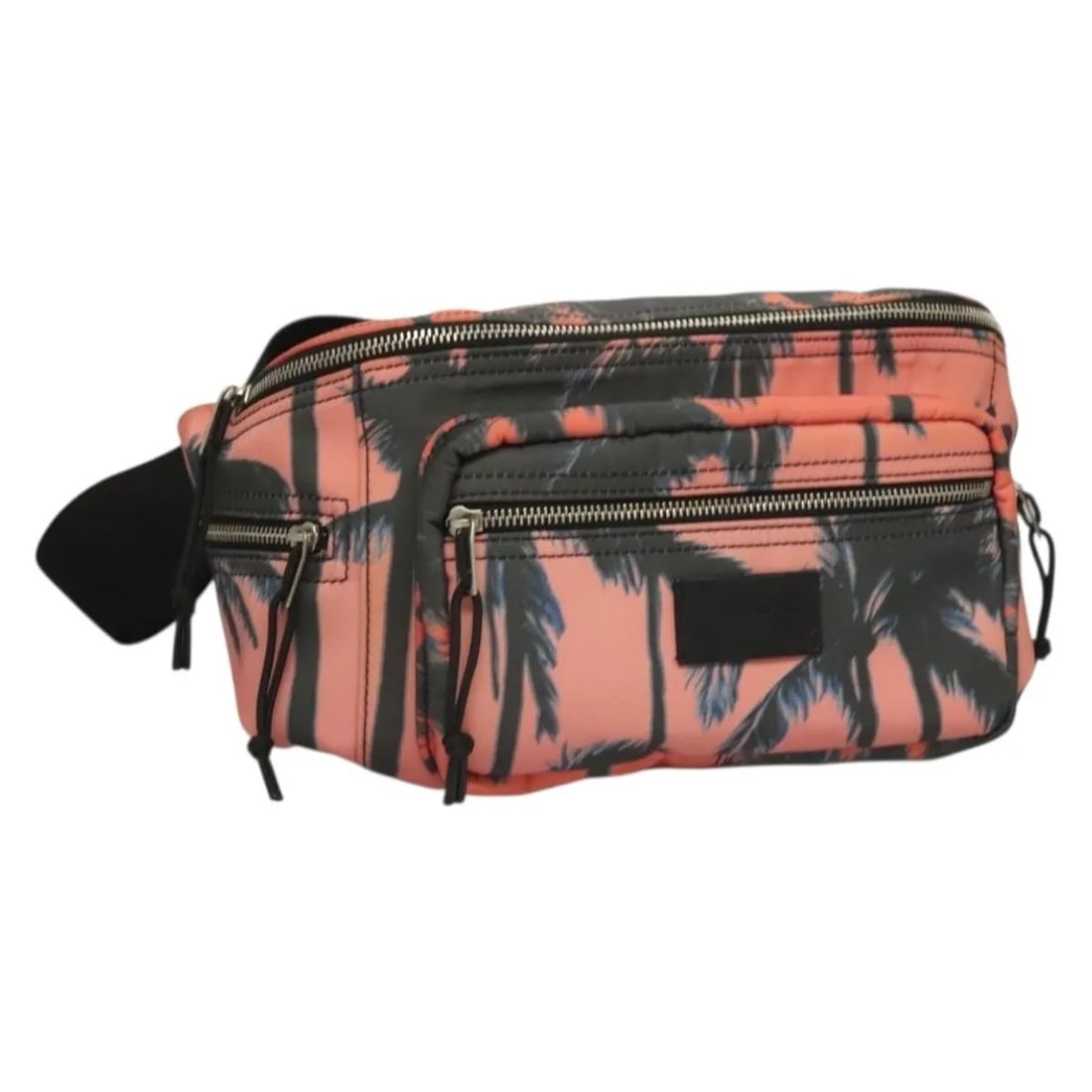 Pink Nylon Saint Laurent Waist Bag with Front Pocket Design: Pink Nylon Saint Laurent Waist Bag with Front Pocket Design This Saint Laurent Front Pocket Waist Bag is crafted from pink nylon and designed for women. It features a front pocket and an adjustable wa