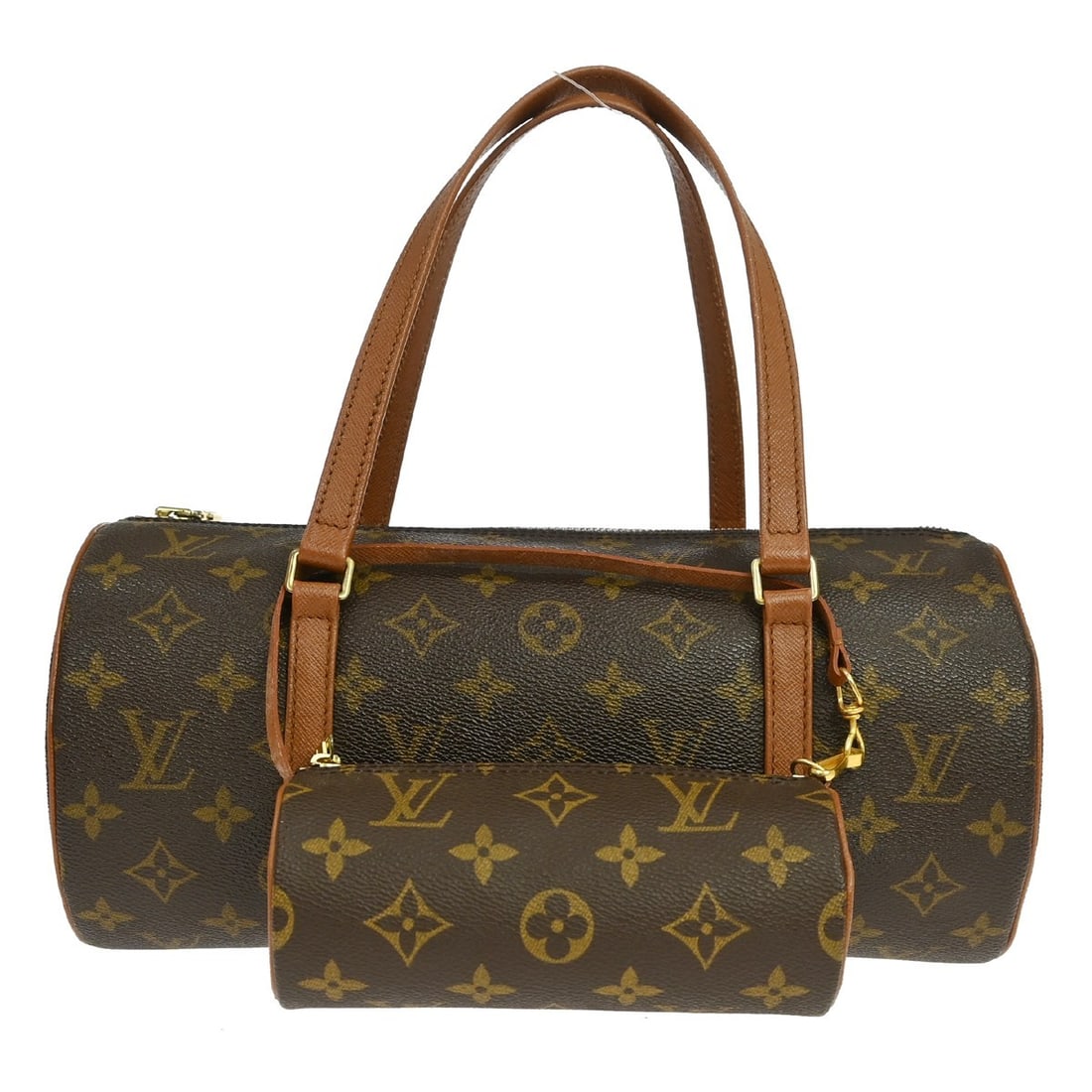 Louis Vuitton Papillon 30 Monogram Canvas Handbag with Pouch M51365: Louis Vuitton Papillon 30 Monogram Canvas Handbag with Pouch M51365 Vintage Louis Vuitton Papillon 30 handbag in brown monogram canvas with leather trim and double handles. This zip-top handbag includ
