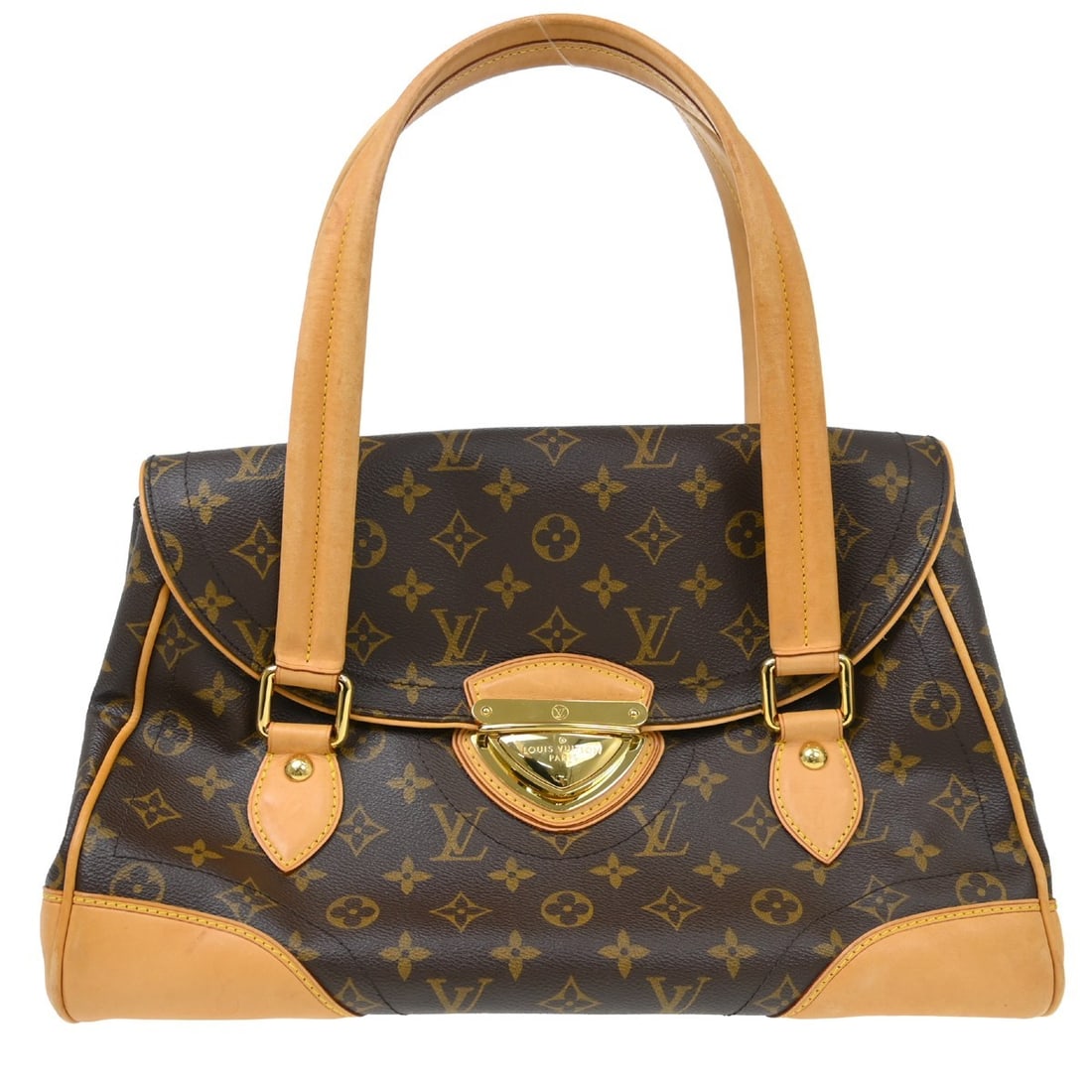 Louis Vuitton Beverly GM Monogram Canvas Top Handle Handbag: Louis Vuitton Beverly GM Monogram Canvas Top Handle Handbag Vintage Louis Vuitton Beverly GM handbag in brown Monogram canvas with leather trim and a top handle design. This women's handbag features a