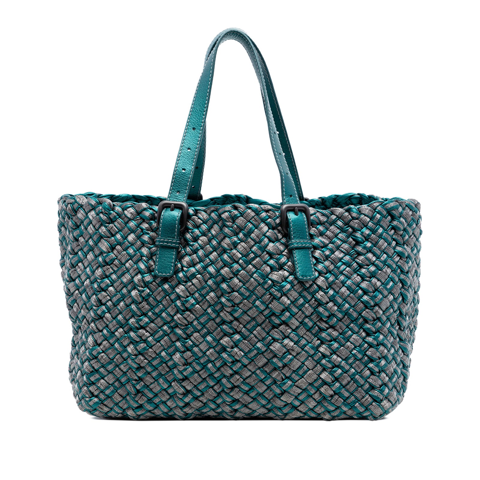 Bottega Veneta Cesta Blue Metallic Nappa Tote (1 of 6)