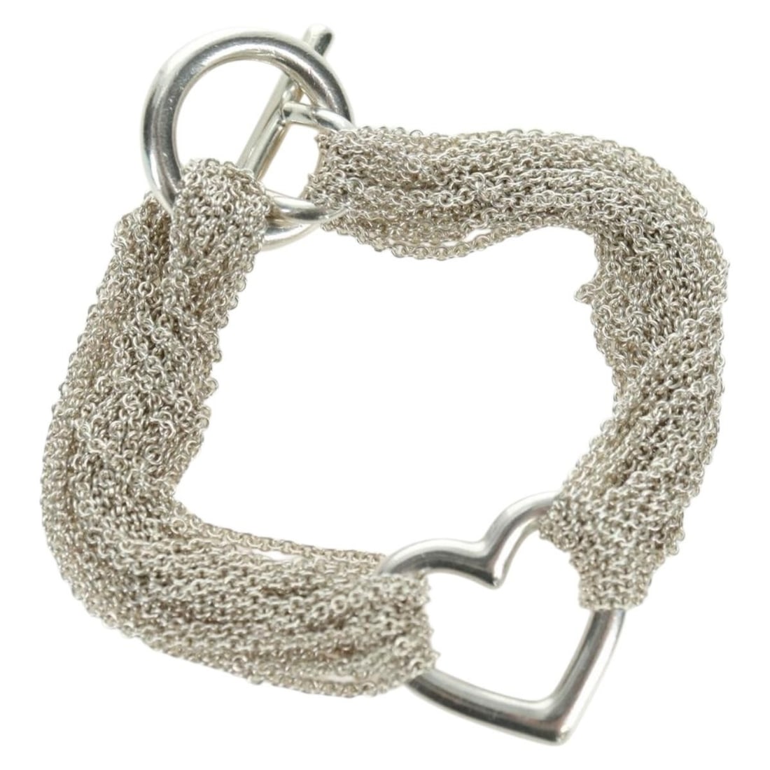Tiffany Co Open Heart 10 Row Sterling Silver Toggle Bracelet: Tiffany Co Open Heart 10 Row Sterling Silver Toggle Bracelet Authentic TIFFANY&Co. 10-row Open Heart toggle chain bracelet in Ag925 silver. This women's bracelet is made in Italy and includes the item