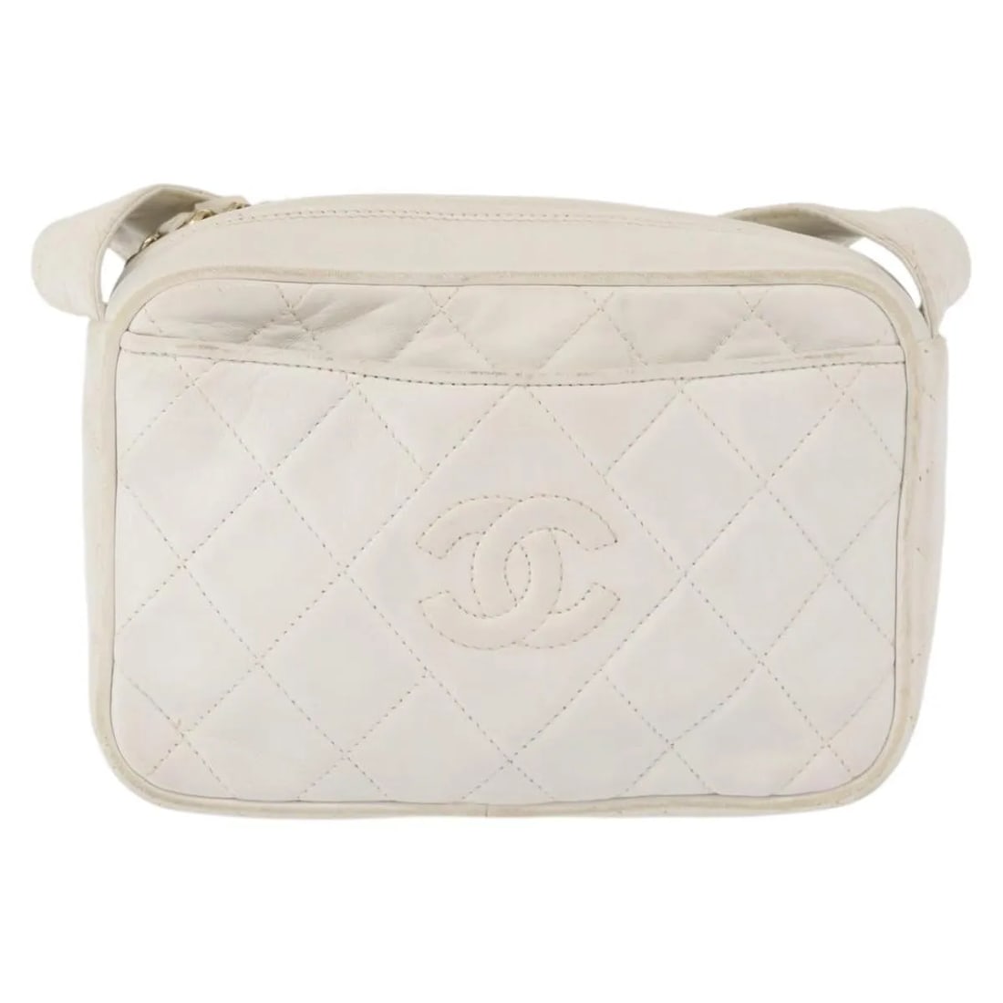 Chanel Vintage Diamond CC Camera Bag Quilted Leather White (1 of 18)