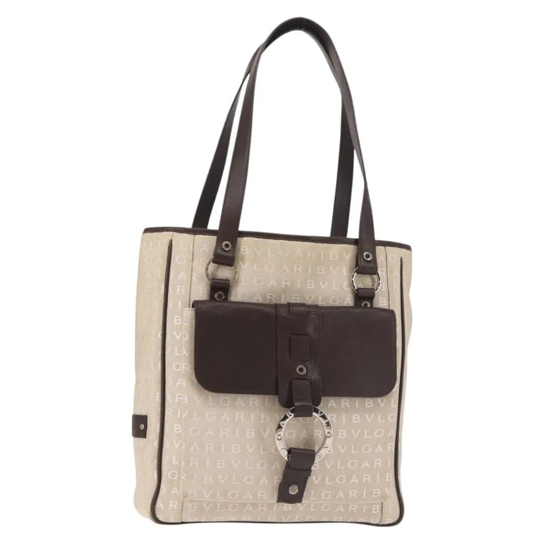 Bvlgari B.Zero1 Logomania Beige Canvas and Leather Handbag Italy: Bvlgari B.Zero1 Logomania Beige Canvas and Leather Handbag Italy This Bvlgari B.Zero1 Logomania Bag is crafted from beige canvas with leather accents. Designed for women, it features a spacious interi