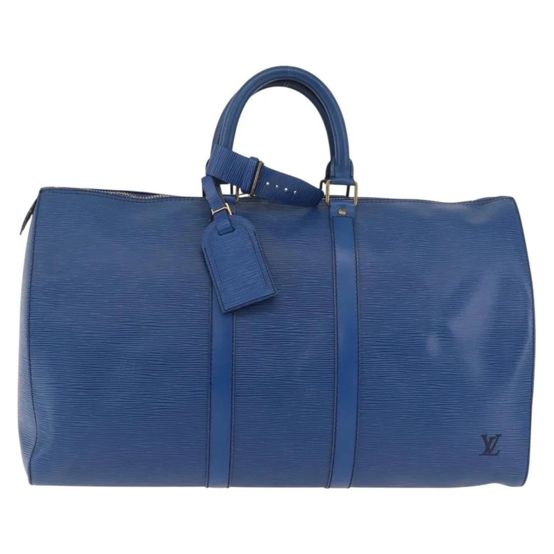 Louis Vuitton Keepall Blue Epi Leather Travel Bag: Louis Vuitton Keepall Blue Epi Leather Travel Bag Louis Vuitton Keepall in blue leather with a unisex design. Made in France, this bag is in good condition with visible wear, including loss of shape, 