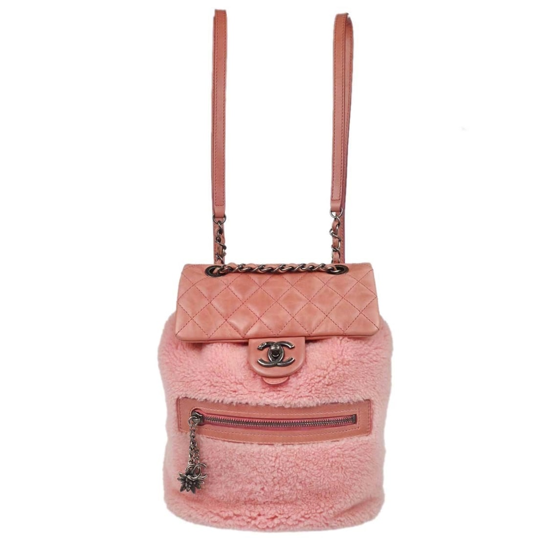 CHANEL Paris-Salzburg Mountain Backpack Pink Calfskin Leather: CHANEL Paris-Salzburg Mountain Backpack Pink Calfskin Leather Chanel Paris-Salzburg Mountain backpack in pink calfskin leather. This women's backpack features logo accents, inner and outer pockets, an