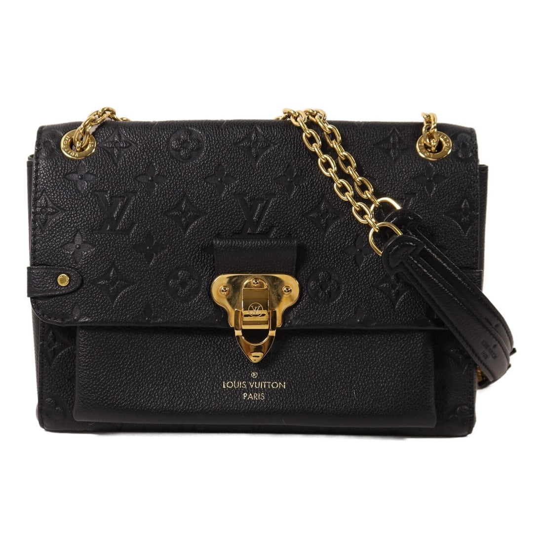 Louis Vuitton Vavin PM Black Empreinte Calfskin Shoulder Bag GHW: Louis Vuitton Vavin PM Black Empreinte Calfskin Shoulder Bag GHW This Louis Vuitton Vavin PM shoulder bag features the signature Monogram Empreinte design in black calfskin leather. The bag is accente