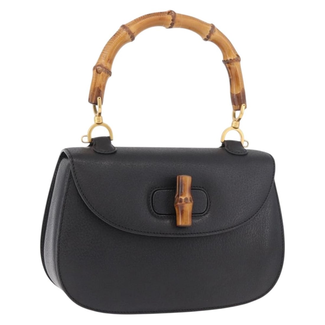 Gucci Bamboo Leather Handbag Black with Dust Bag Made in Italy: Gucci Bamboo Leather Handbag Black with Dust Bag Made in Italy Gucci bamboo handbag in black leather with gold-tone accents. Made in Italy, this women's handbag includes a dust bag. Condition is B wit
