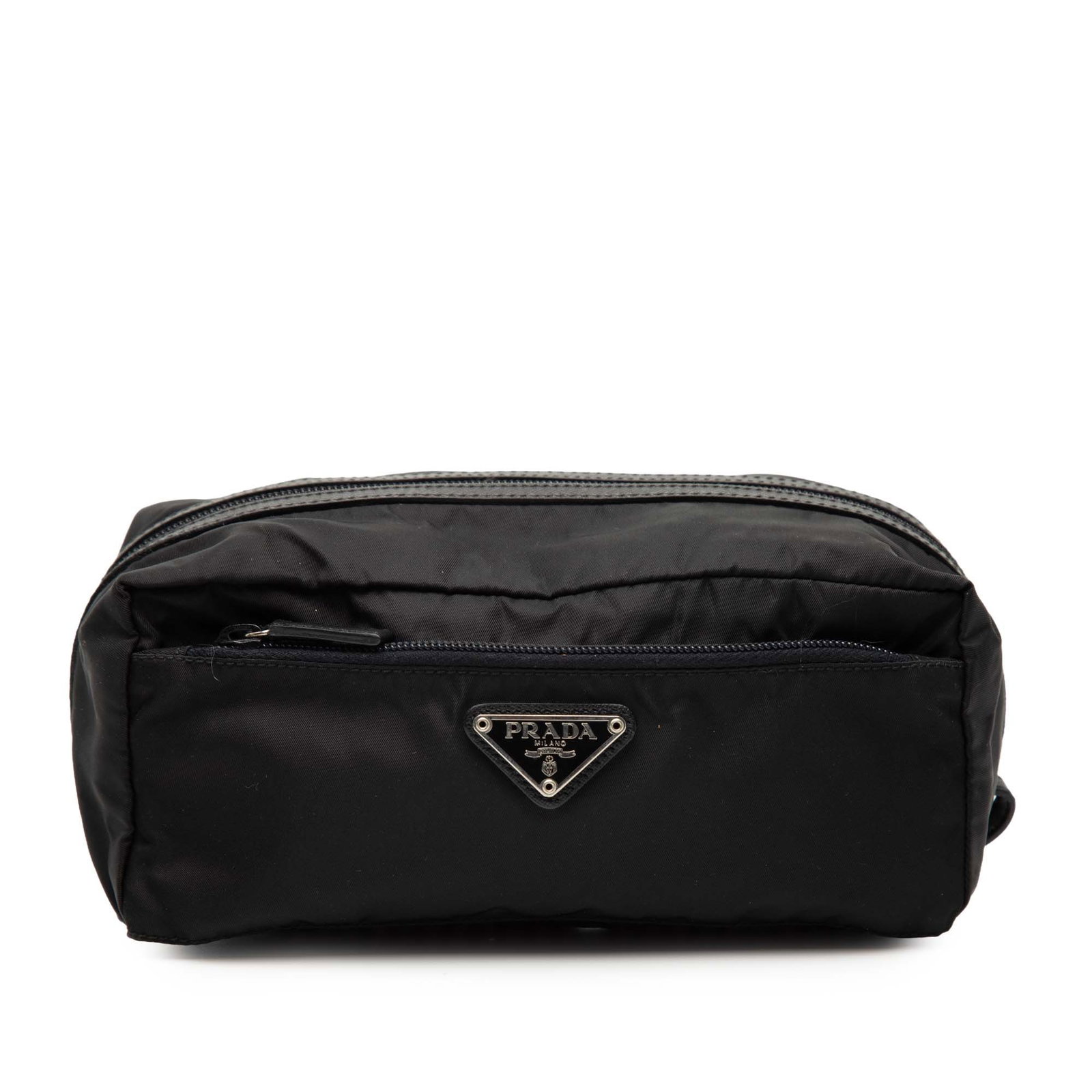Black Nylon Prada Tessuto Small Pouch with Leather Trim and Zip Closure (1 of 7)