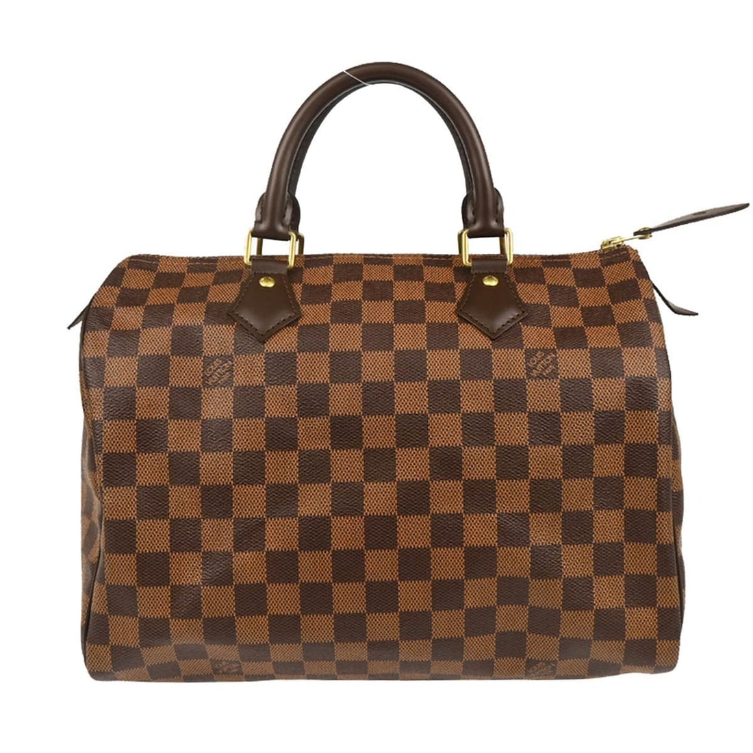 Louis Vuitton Speedy 30 Ebene Damier Leather Canvas Satchel N41531: Louis Vuitton Speedy 30 Ebene Damier Leather Canvas Satchel N41531 Vintage Louis Vuitton Speedy 30 handbag in Damier Ebene canvas with leather trim and double handles. This zip-top duffle-style bag fe