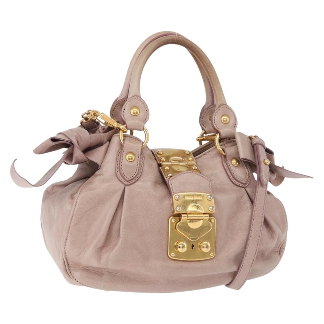Miu Miu Leather 2way Handbag Pink with Dust Bag Strap: Miu Miu Leather 2way Handbag Pink with Dust Bag Strap Miu Miu 2-way handbag in pink leather with gold-tone accents. This women's bag includes a top handle and a detachable shoulder strap, along with a