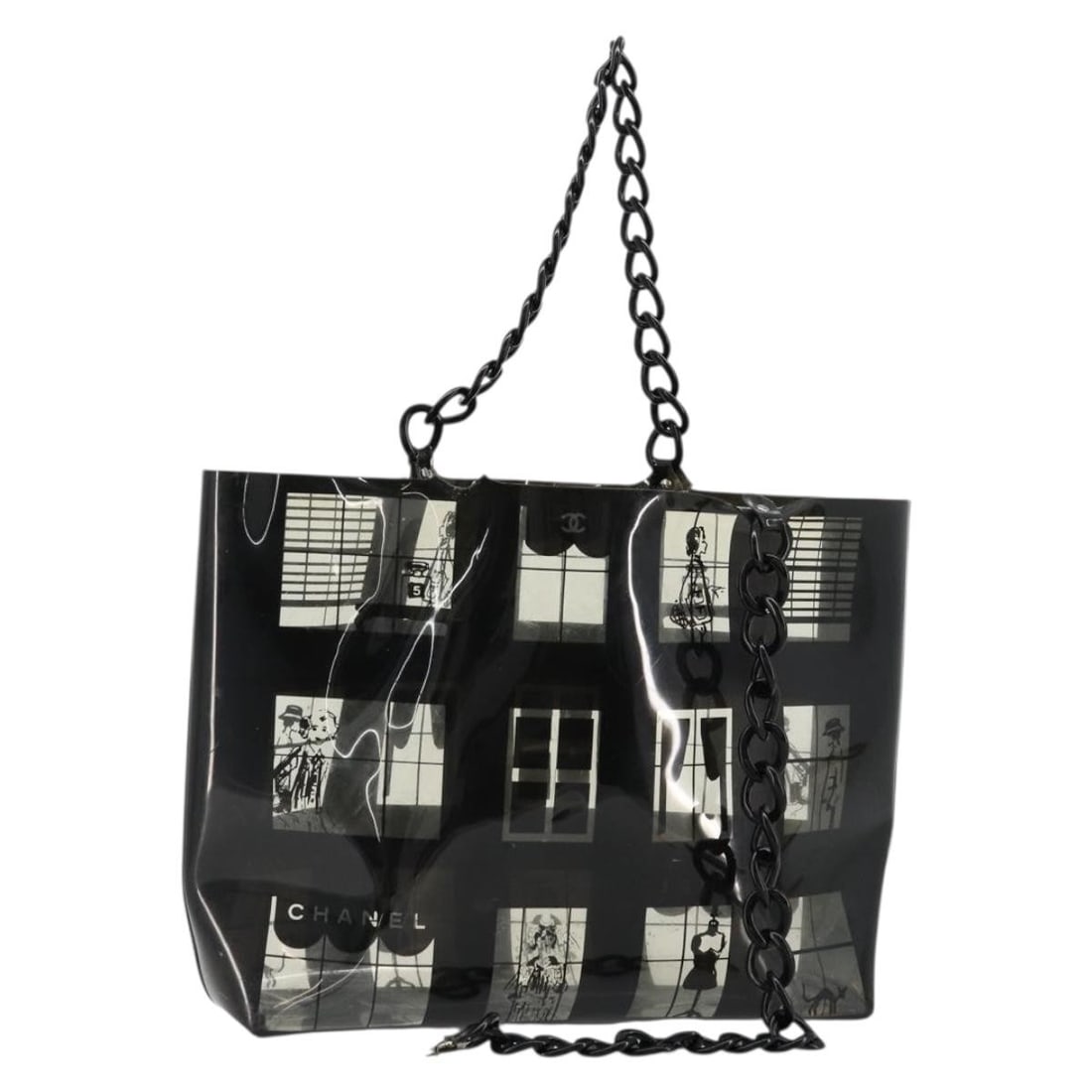 CHANEL Vinyl Windows Line Tote Black Silver CC Auth (1 of 18)