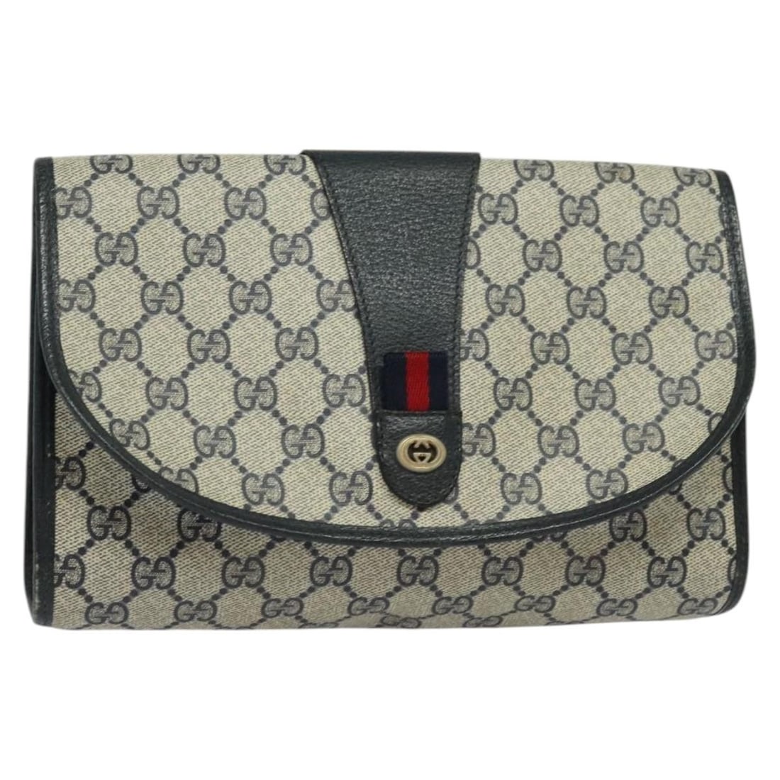 Gucci 156 01 030 GG Supreme clutch in red navy PVC leather: Gucci 156 01 030 GG Supreme clutch in red navy PVC leather Vintage Gucci GG Supreme Sherry Line clutch bag in red and navy PVC leather with GG canvas. This women's clutch is made in Italy and shows he