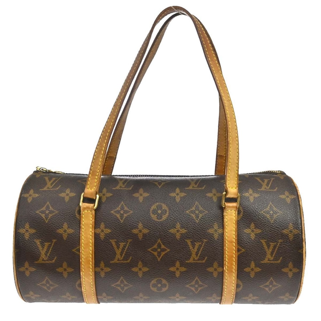 Louis Vuitton Papillon 30 Monogram Canvas Handbag Brown M51385: Louis Vuitton Papillon 30 Monogram Canvas Handbag Brown M51385 Vintage Louis Vuitton Papillon 30 handbag in brown Monogram canvas with leather trim and double handles. This zip-top handbag shows reaso