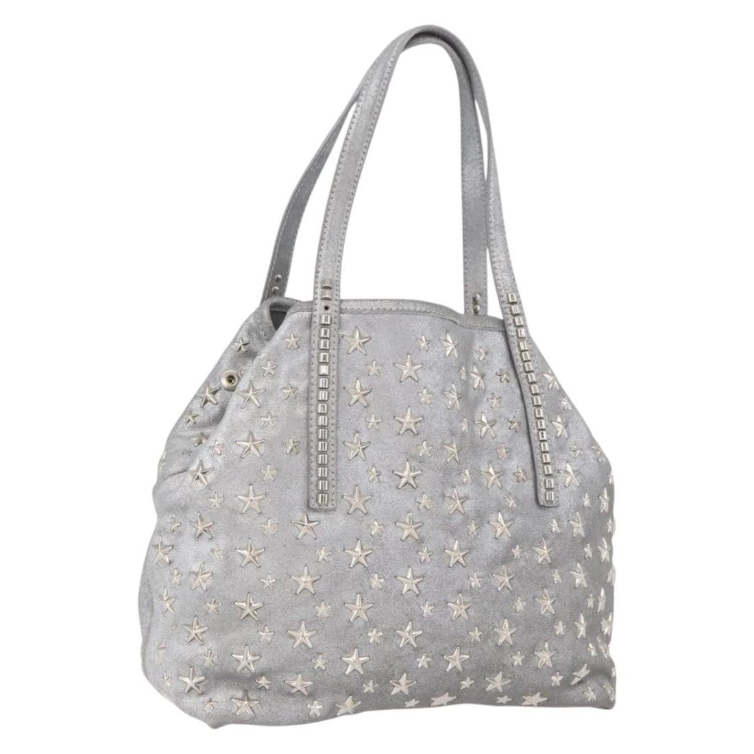 Jimmy Choo Silver Suede Tote Handbag for Women Italy: Jimmy Choo Silver Suede Tote Handbag for Women Italy This Jimmy Choo women's tote bag features a stylish silver suede exterior and is crafted in Italy. Designed for everyday use, it offers ample space