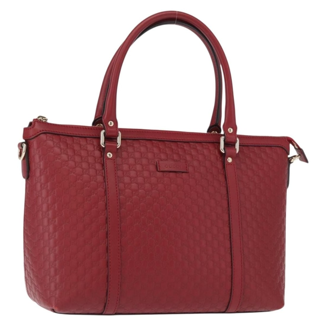 Gucci Micro GG Red Leather Canvas Handbag with Dust Bag 449656: Gucci Micro GG Red Leather Canvas Handbag with Dust Bag 449656 This GUCCI Micro GG Canvas Hand Bag features red leather trim with gold accents and the signature micro GG canvas. Designed for women, th