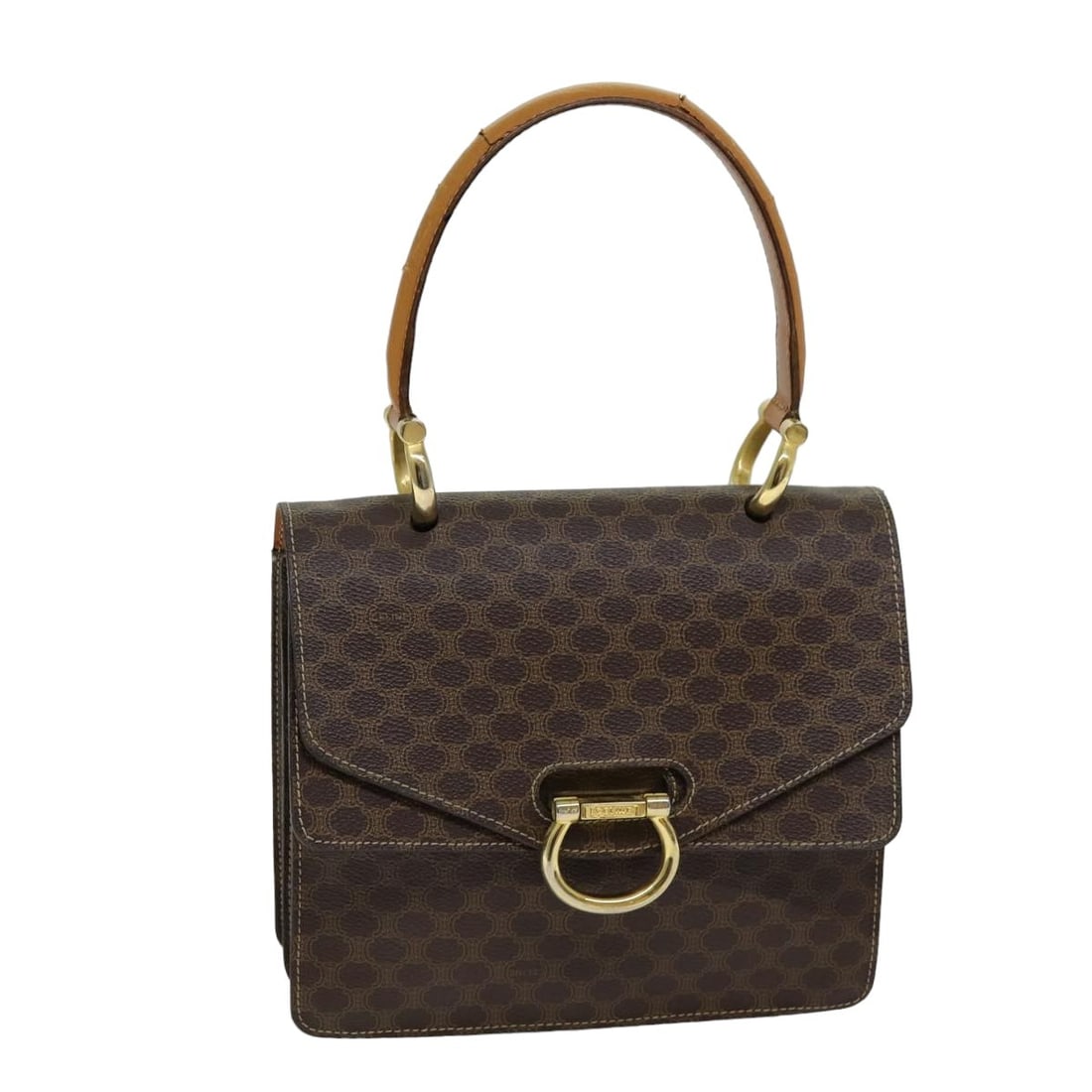 CELINE Macadam Brown PVC Leather Handbag Made in Italy: CELINE Macadam Brown PVC Leather Handbag Made in Italy Authentic CELINE Macadam canvas hand bag in brown with PVC leather trim. Made in Italy, this women's bag is offered as the item only; the origina